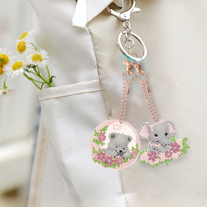 6PCS Double Sided Full Drill Keyring Diamond Painting Keychain (Small Animal #1)