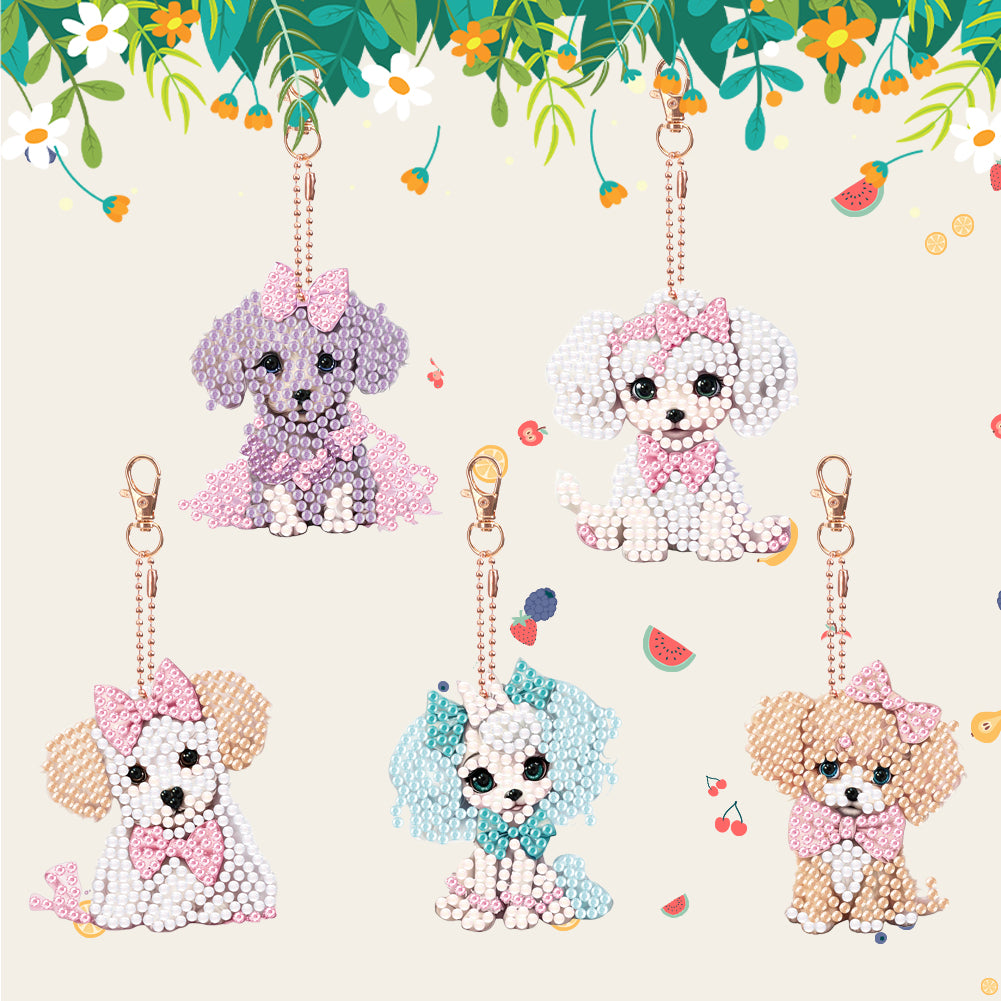 5PCS Double Sided Full Drill Keyring Diamond Painting Keychain (Small Animal #3)