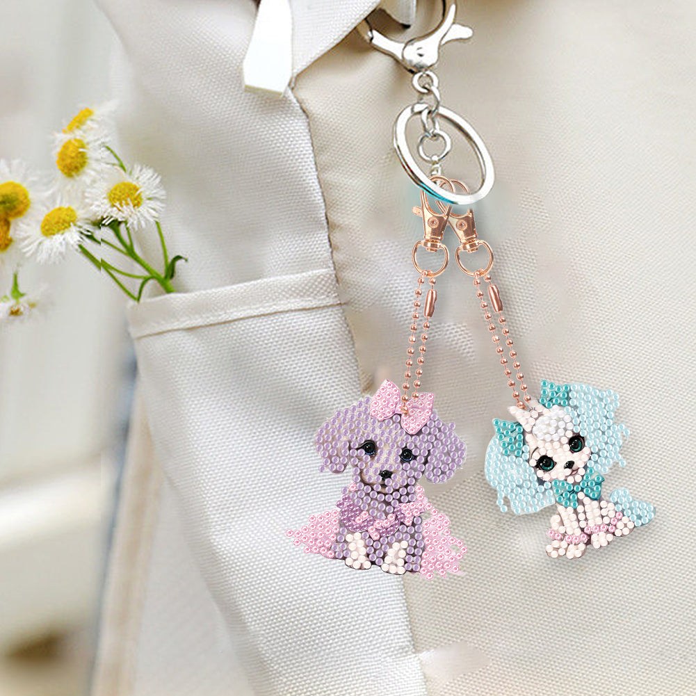 5PCS Double Sided Full Drill Keyring Diamond Painting Keychain (Small Animal #3)