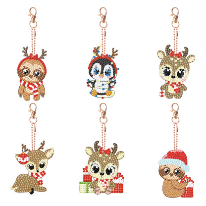 6PCS Double Sided Full Drill Keyring Diamond Painting Keychain (Small Animal #4)