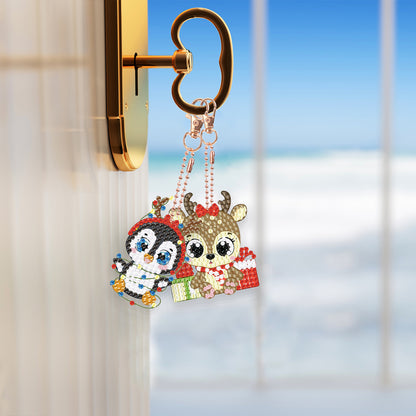 6PCS Double Sided Full Drill Keyring Diamond Painting Keychain (Small Animal #4)