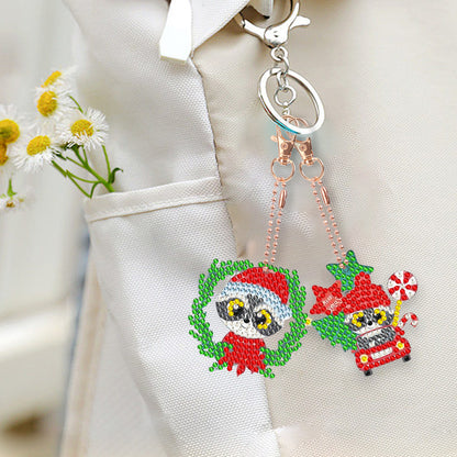 6PCS Double Sided Full Drill Keyring Diamond Painting Keychain (Small Animal #6)