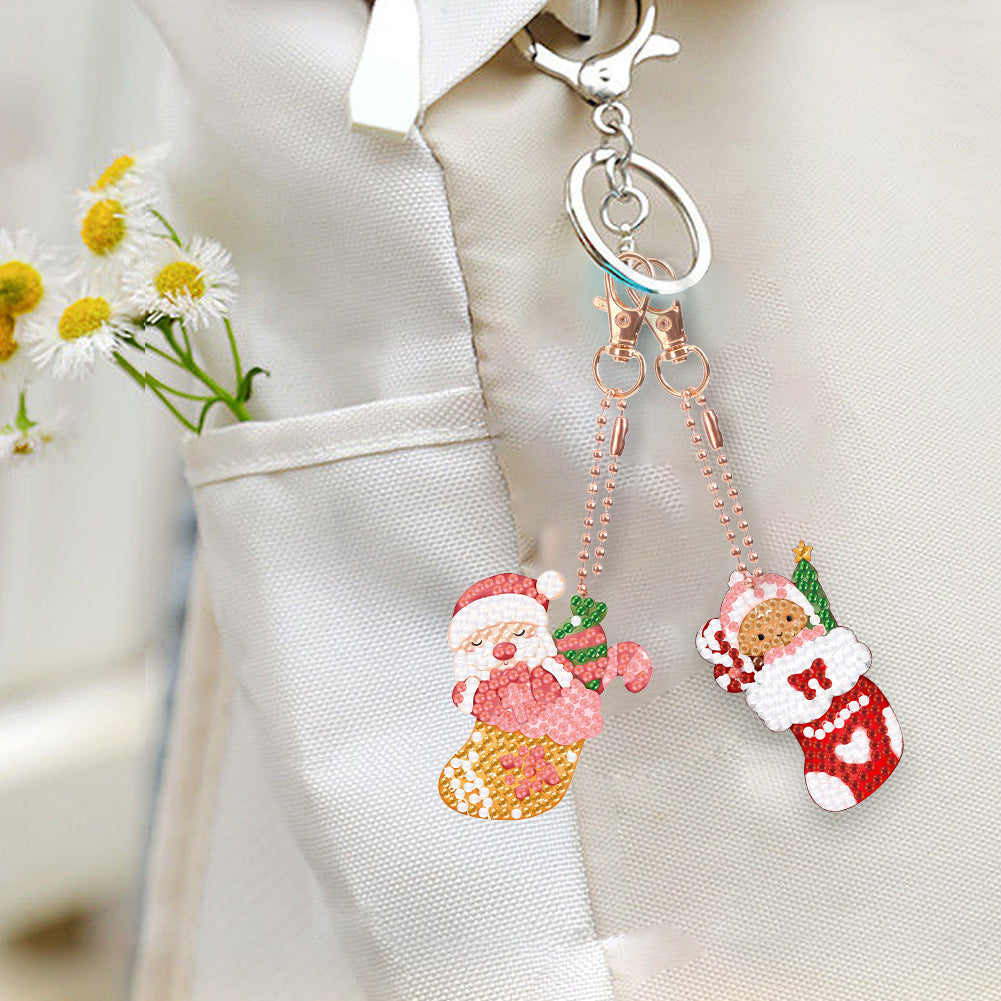 6PCS Double Sided Diamond Painting Keychain (Xmas Stocking Critter #1)