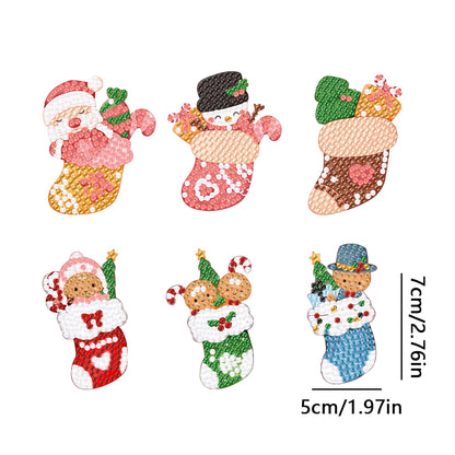 6PCS Double Sided Diamond Painting Keychain (Xmas Stocking Critter #1)