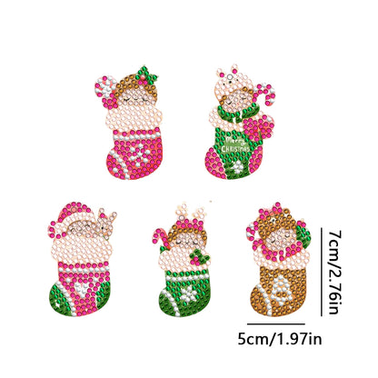 5PCS Double Sided Diamond Painting Keychain (Xmas Stocking Critter #3)