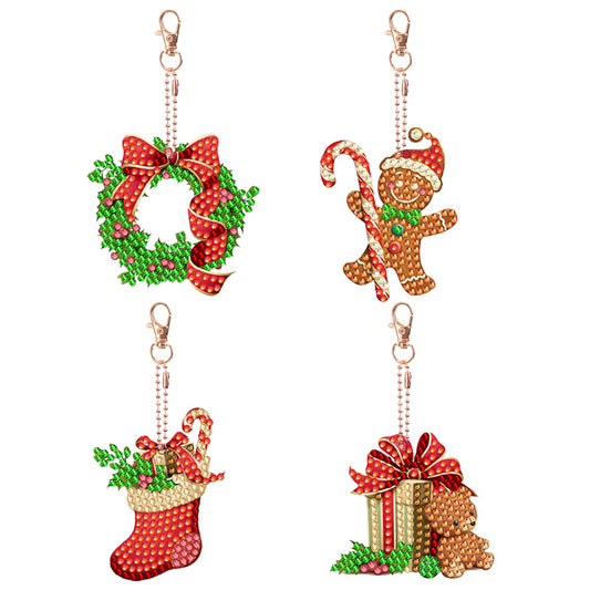 4PCS Double Sided Diamond Painting Keychain (Xmas Stocking Critter #4)