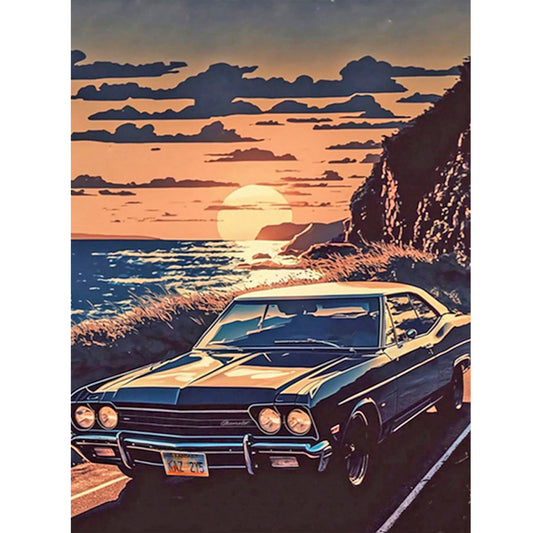 Car Driving On The Beach - Full Round Drill Diamond Painting 30*40CM