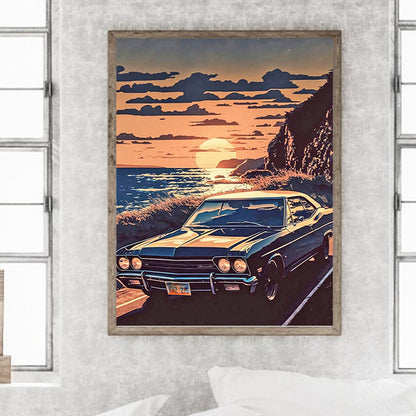 Car Driving On The Beach - Full Round Drill Diamond Painting 30*40CM