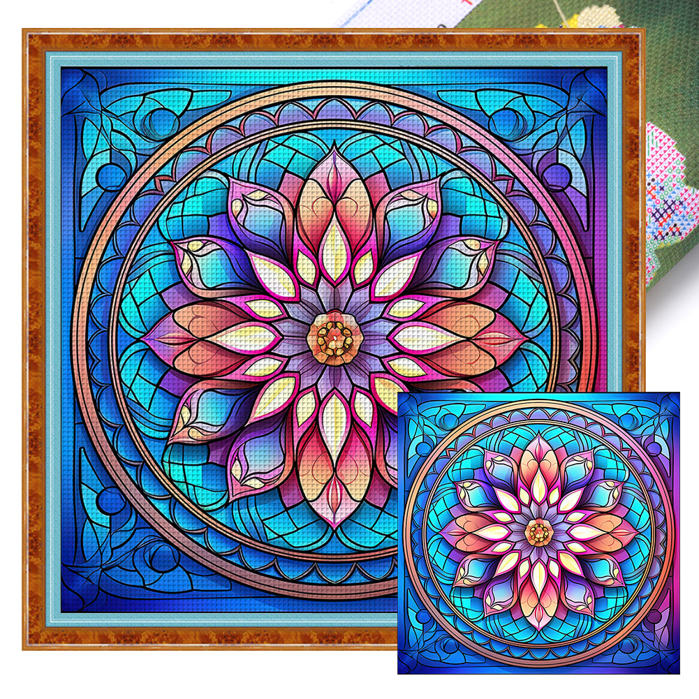 Glass Painting-Flowers - 11CT Stamped Cross Stitch 40*40CM