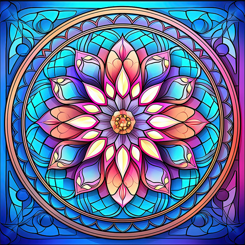 Glass Painting-Flowers - 11CT Stamped Cross Stitch 40*40CM