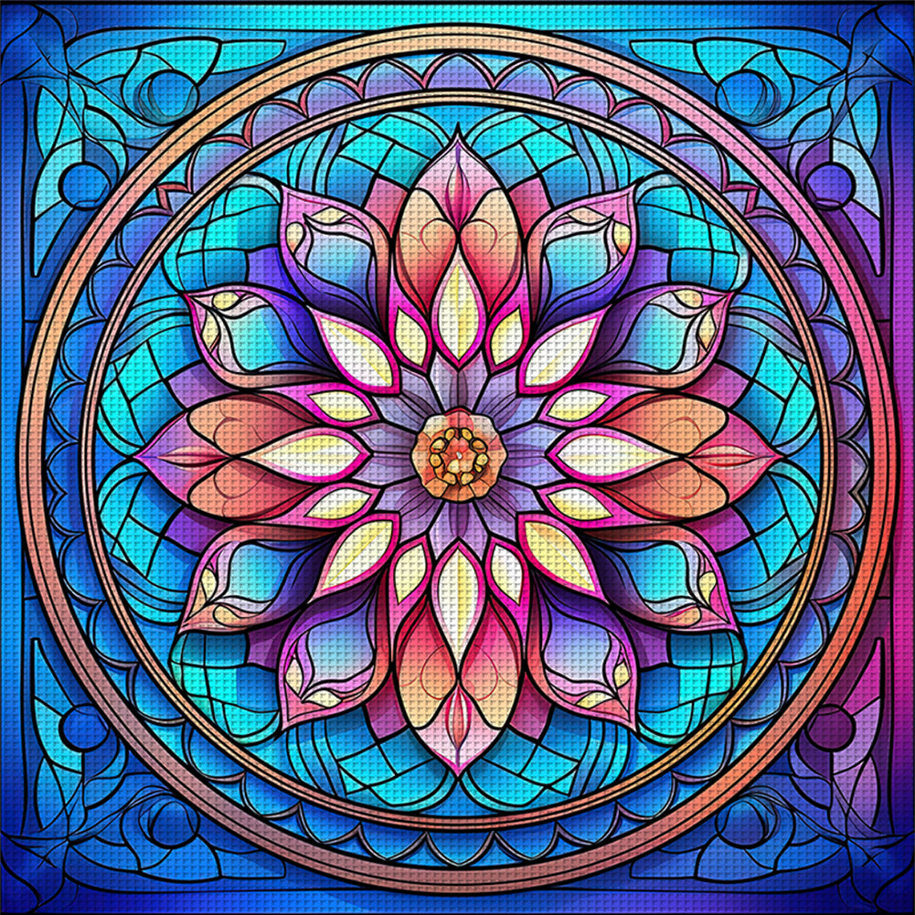 Glass Painting-Flowers - 11CT Stamped Cross Stitch 40*40CM