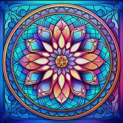 Glass Painting-Flowers - 11CT Stamped Cross Stitch 40*40CM