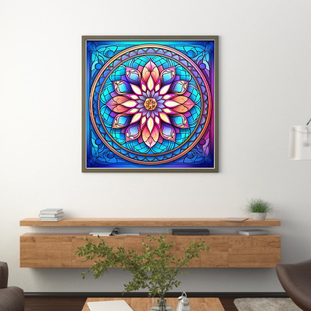 Glass Painting-Flowers - 11CT Stamped Cross Stitch 40*40CM