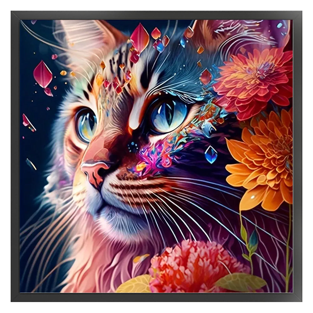 Flower Cat - 11CT Stamped Cross Stitch 40*40CM