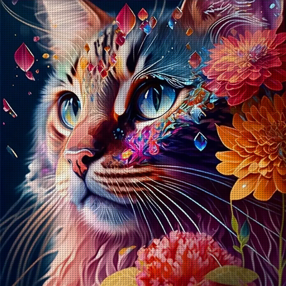 Flower Cat - 11CT Stamped Cross Stitch 40*40CM