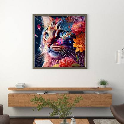 Flower Cat - 11CT Stamped Cross Stitch 40*40CM