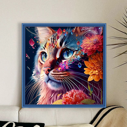 Flower Cat - 11CT Stamped Cross Stitch 40*40CM