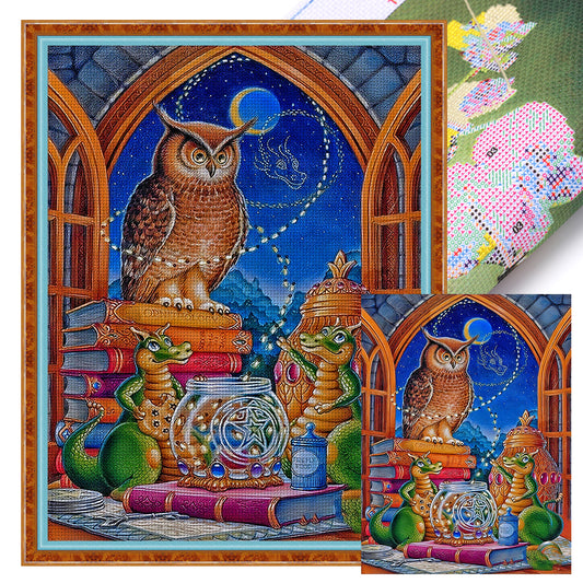 Dragon And Owl Reading A Book - 11CT Stamped Cross Stitch 50*65CM