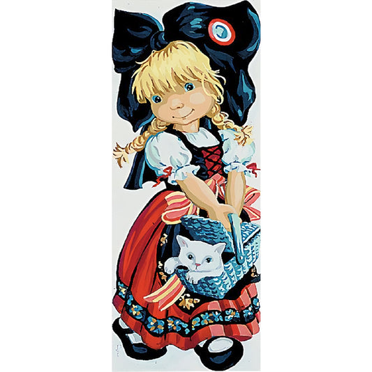 Girl And Kitten - Full Round Drill Diamond Painting 30*75CM