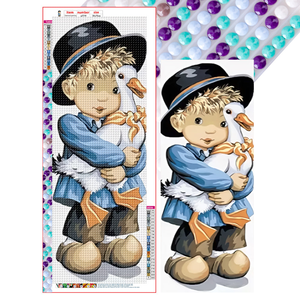 Boy With Goose - Full Round Drill Diamond Painting 30*75CM