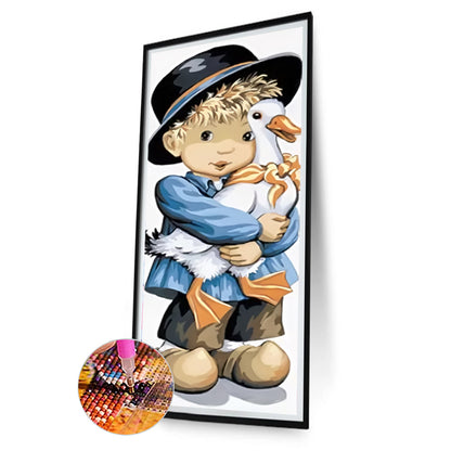 Boy With Goose - Full Round Drill Diamond Painting 30*75CM