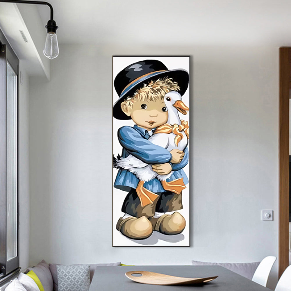 Boy With Goose - Full Round Drill Diamond Painting 30*75CM