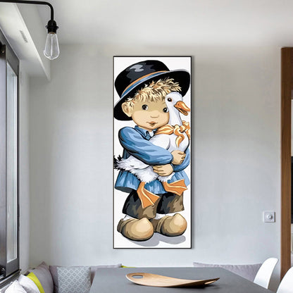Boy With Goose - Full Round Drill Diamond Painting 30*75CM