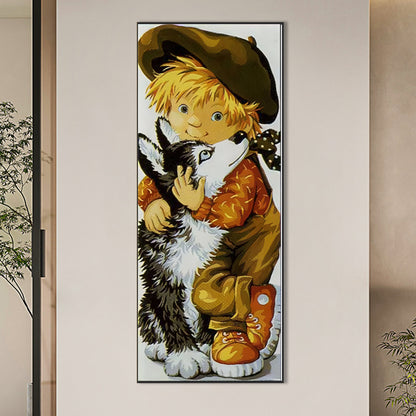 Boy And Puppy - Full Round Drill Diamond Painting 30*75CM