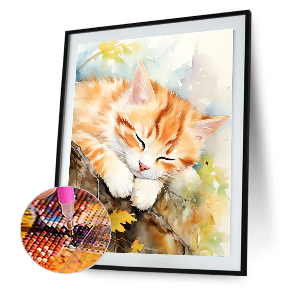 Sleeping Cat - Full Round Drill Diamond Painting 40*50CM