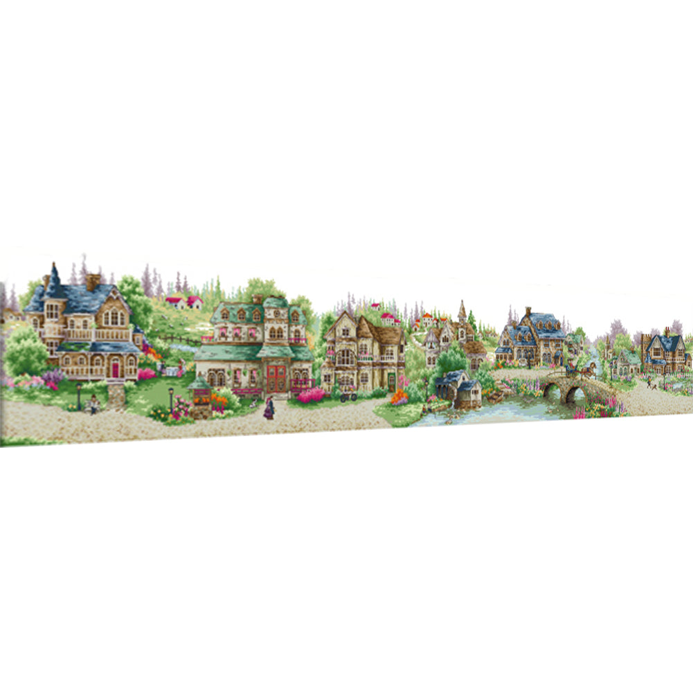 European Town - 14CT Stamped Cross Stitch 174*36CM(Joy Sunday)