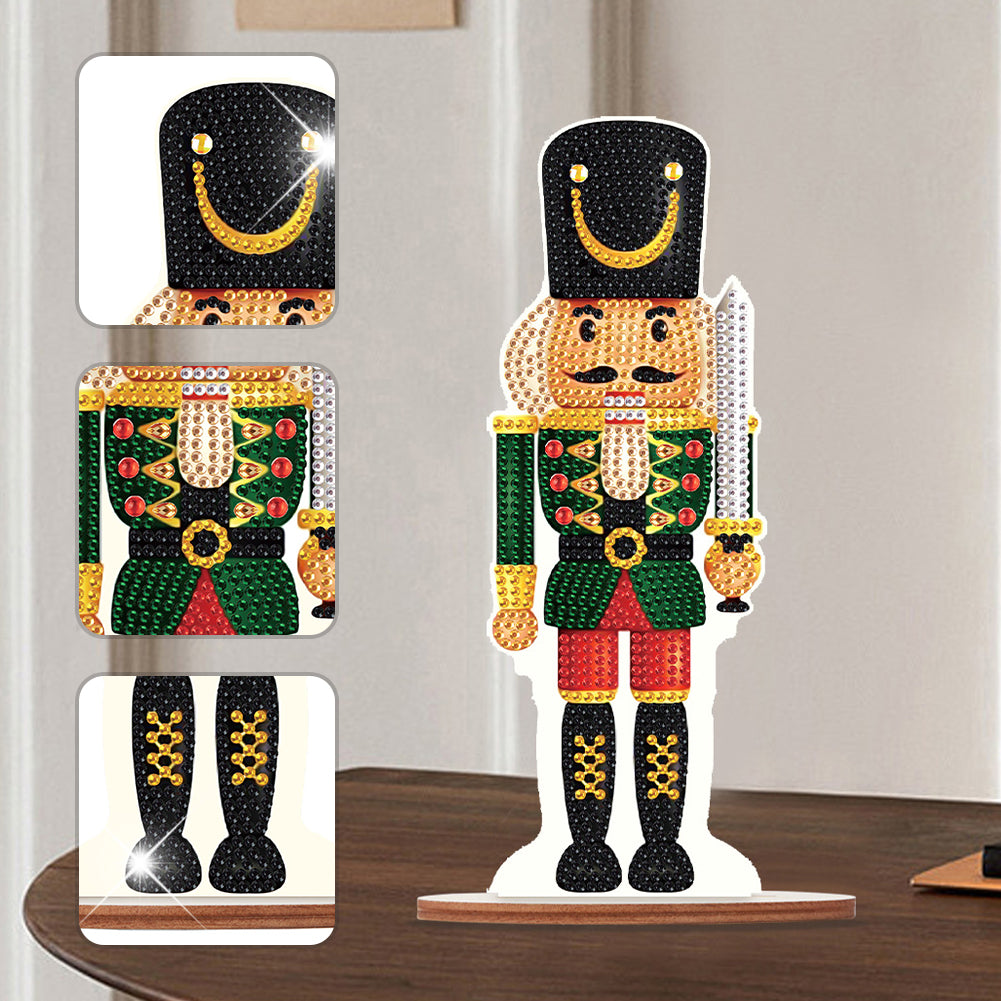 Wooden Crystal Painting Desktop Kit Diamond Art Table Decor (Xmas Nutcracker #4)