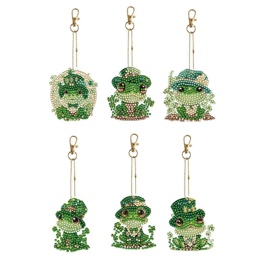 6PCS Double Sided Special Shape Diamond Painting Keychain (Cute Frog)