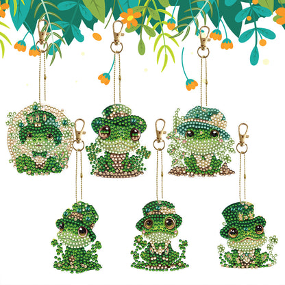 6PCS Double Sided Special Shape Diamond Painting Keychain (Cute Frog)