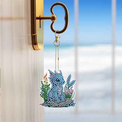 6PCS Double Sided Special Shape Diamond Painting Keychain (Flowers Dinosaur)