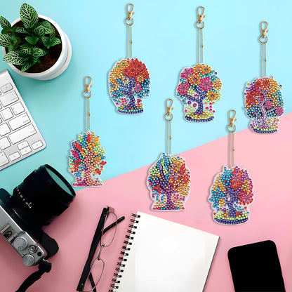 6PCS Double Sided Special Shape Diamond Painting Keychain (Tree of Life)