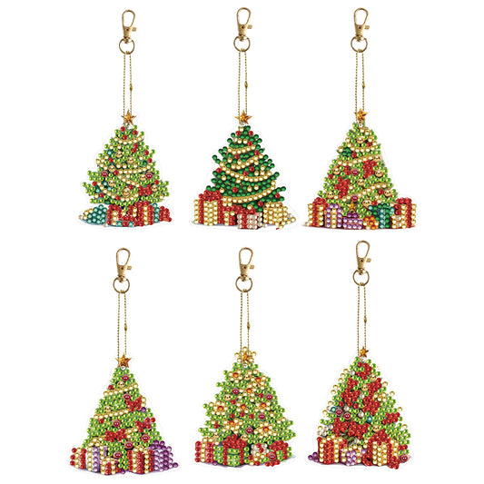 6PCS Double Sided Special Shape Diamond Painting Keychain (Christmas Tree)