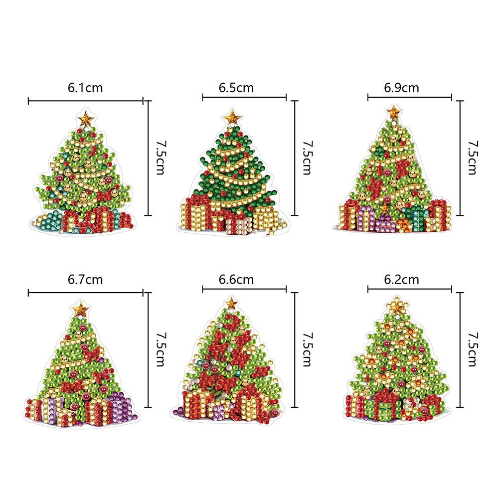 6PCS Double Sided Special Shape Diamond Painting Keychain (Christmas Tree)