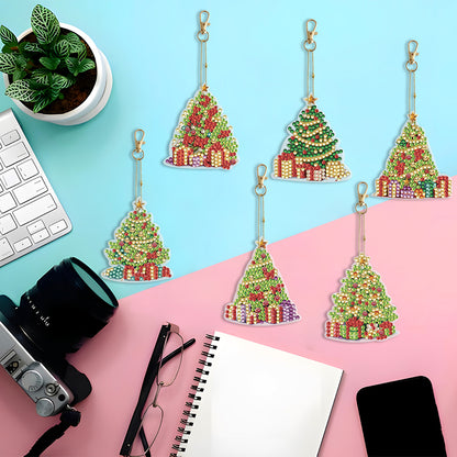 6PCS Double Sided Special Shape Diamond Painting Keychain (Christmas Tree)