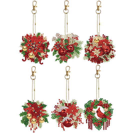 6PCS Double Sided Special Shape Diamond Painting Keychain (Christmas Wreath)