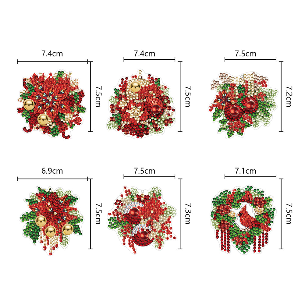 6PCS Double Sided Special Shape Diamond Painting Keychain (Christmas Wreath)