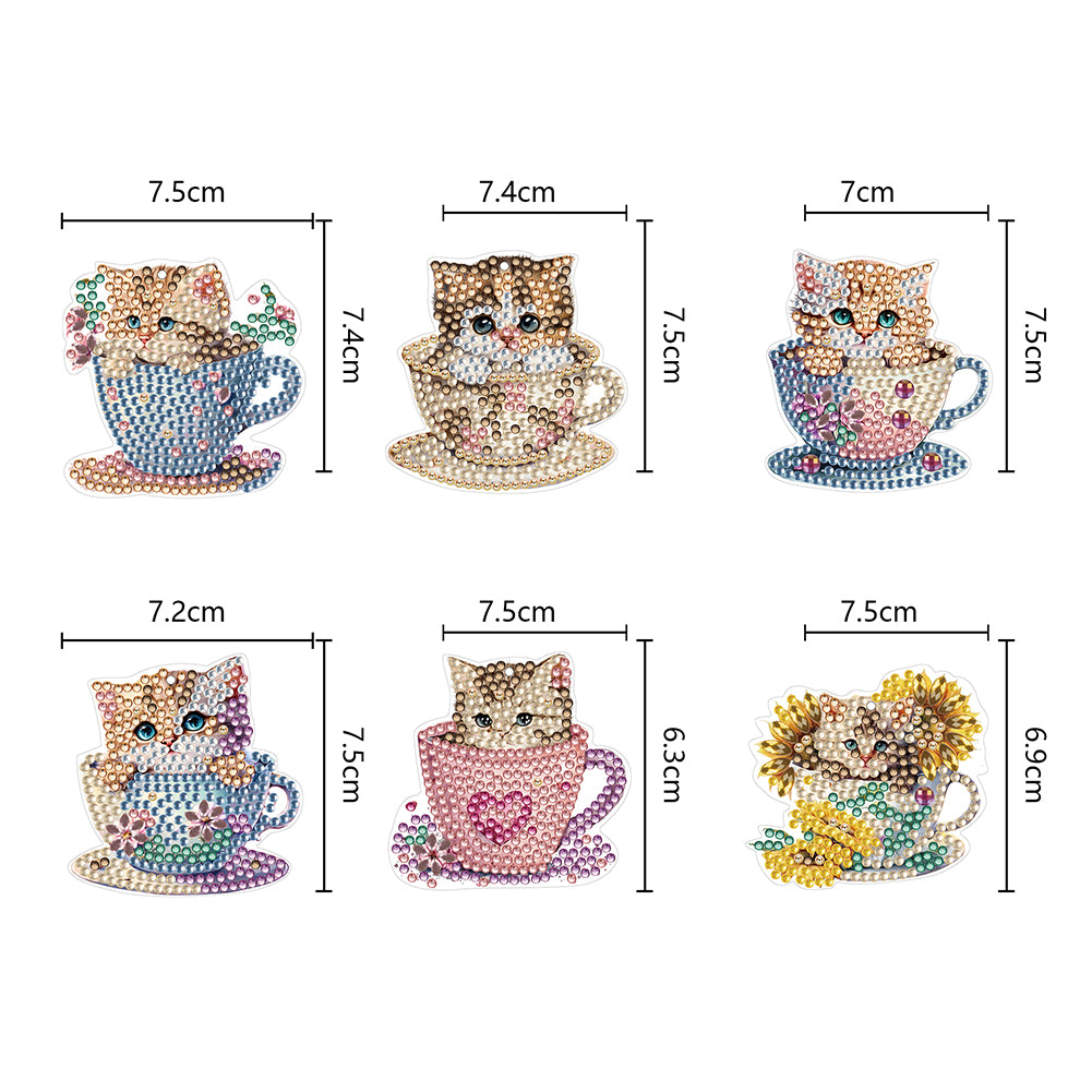 6PCS Double Sided Special Shape Diamond Painting Keychain (Teacup Kitten)