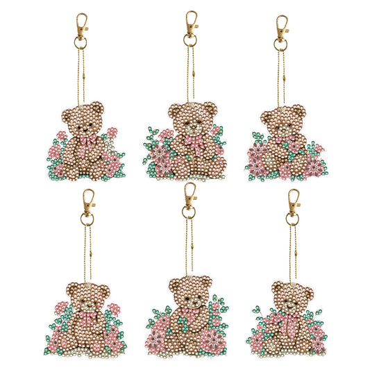 6PCS Double Sided Special Shape Diamond Painting Keychain (Cute Bear #9)