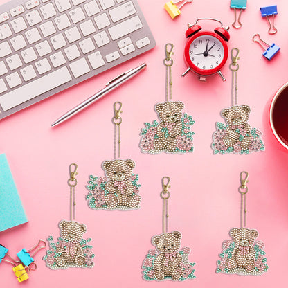 6PCS Double Sided Special Shape Diamond Painting Keychain (Cute Bear #9)