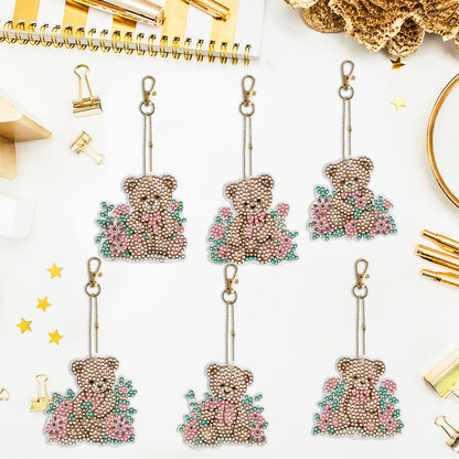 6PCS Double Sided Special Shape Diamond Painting Keychain (Cute Bear #9)