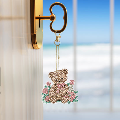 6PCS Double Sided Special Shape Diamond Painting Keychain (Cute Bear #9)