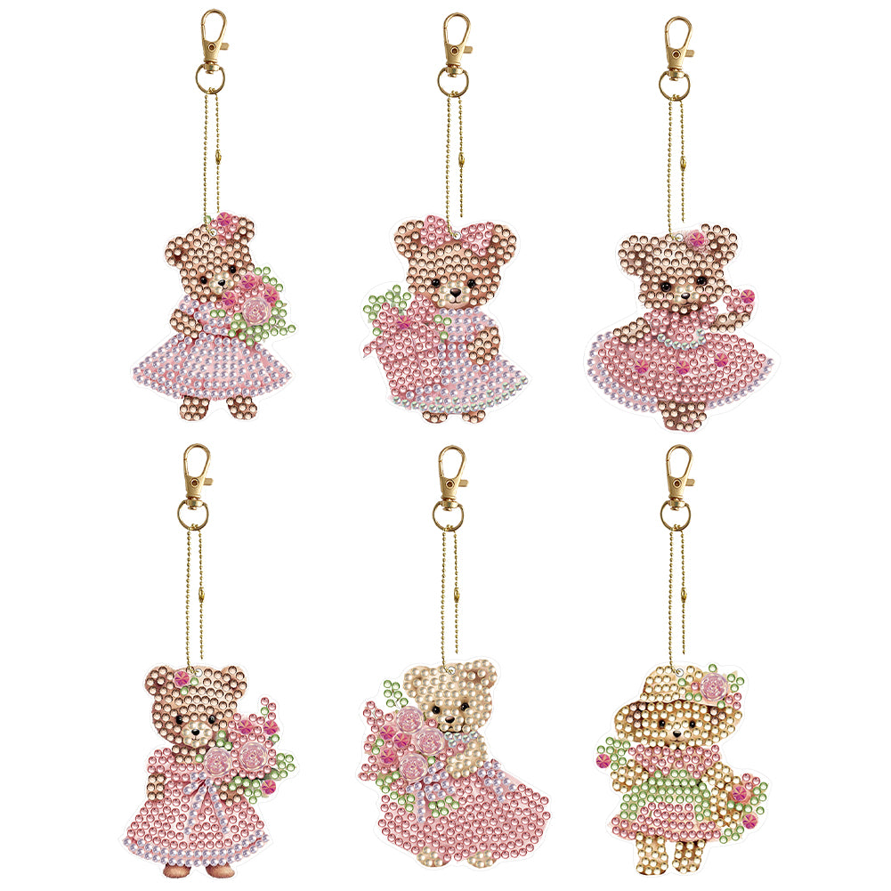 6PCS Double Sided Special Shape Diamond Painting Keychain (Cute Bear #10)