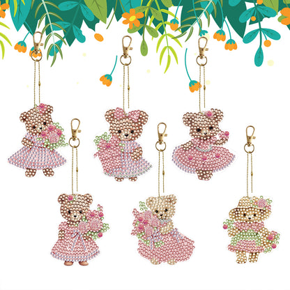 6PCS Double Sided Special Shape Diamond Painting Keychain (Cute Bear #10)