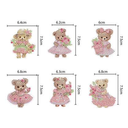 6PCS Double Sided Special Shape Diamond Painting Keychain (Cute Bear #10)