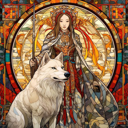 White Wolf And Girl - Full Square Drill Diamond Painting 30*30CM