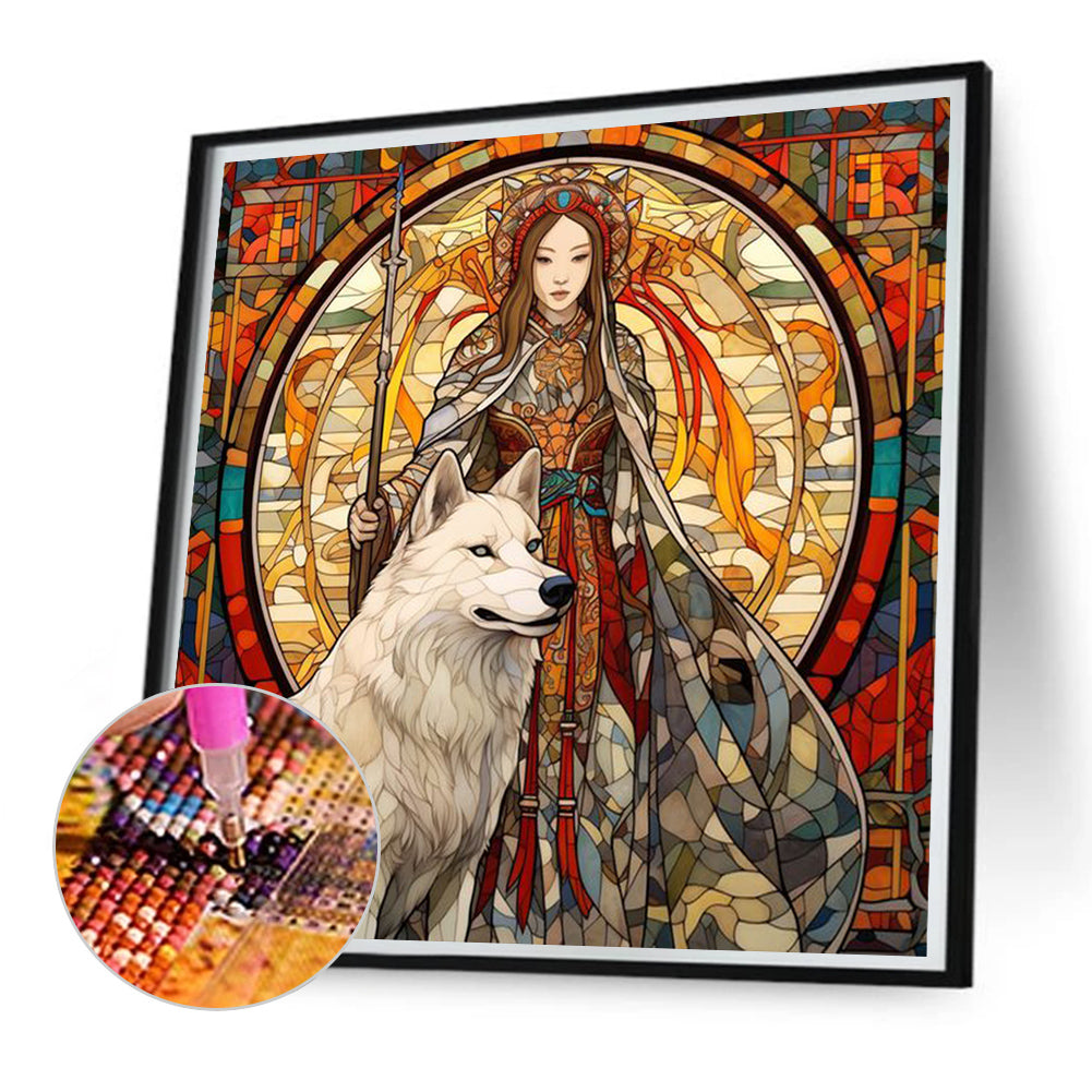 White Wolf And Girl - Full Square Drill Diamond Painting 30*30CM